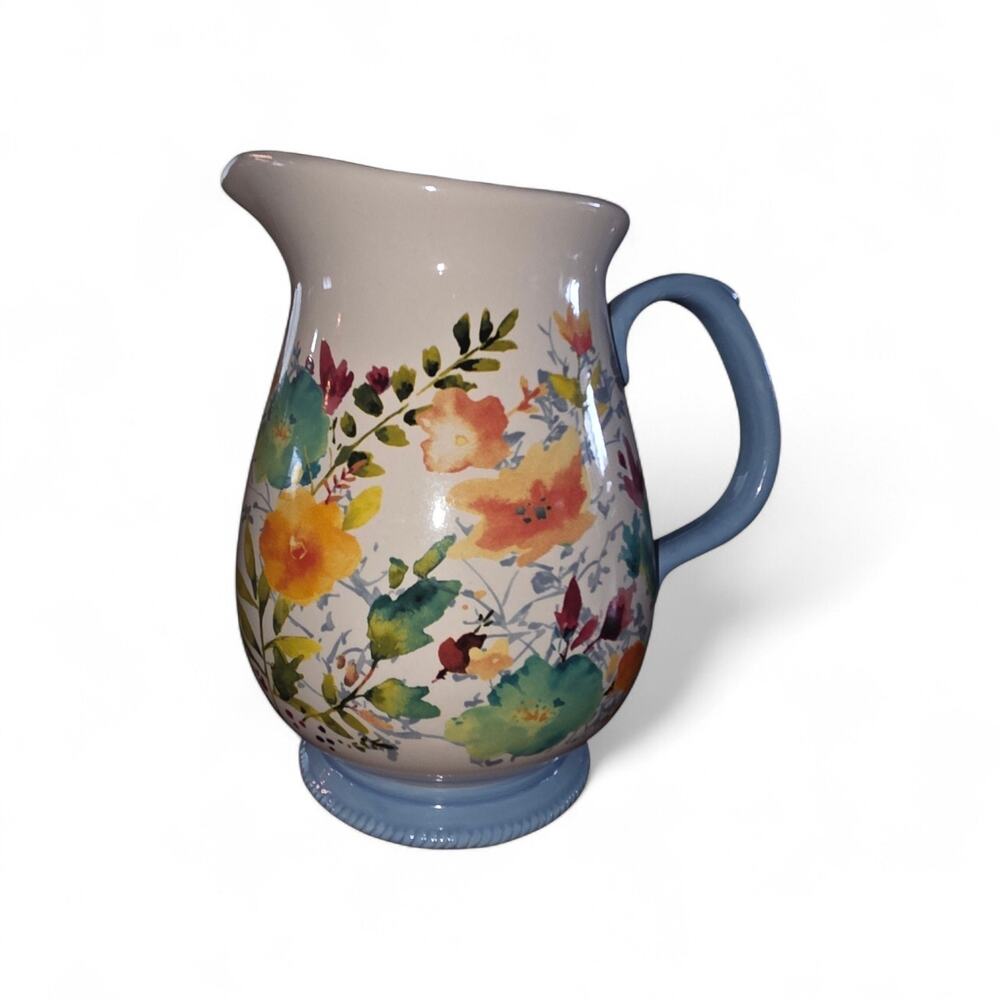 PIONEER WOMAN Large Serving Pitcher Vase Willow Floral 3.2Qt Stoneware